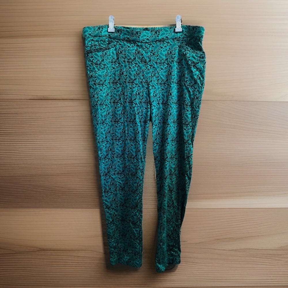 89th & Madison Crop Pull On Pants Womens Large Teal Black Abstract Mosaic Print